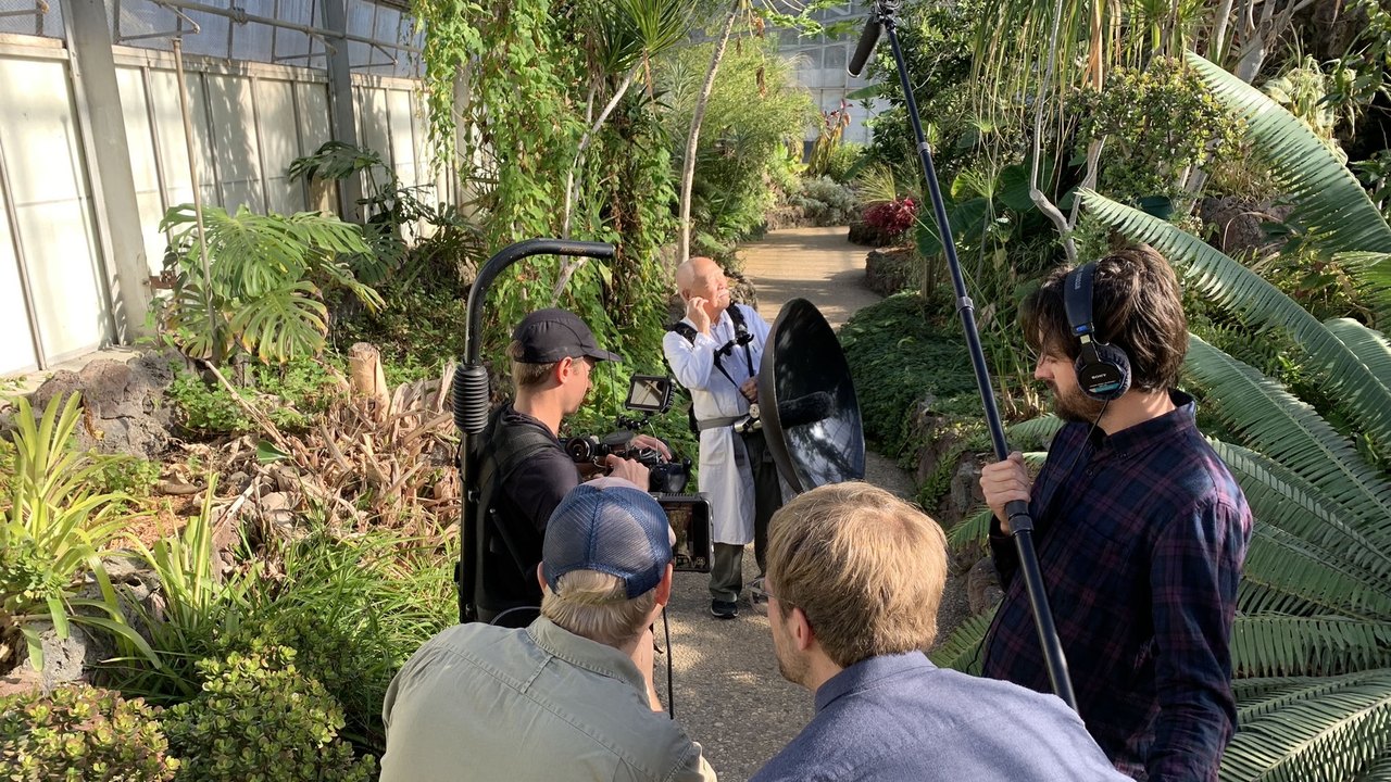 Commercial — crew filming an interview in a conservatory